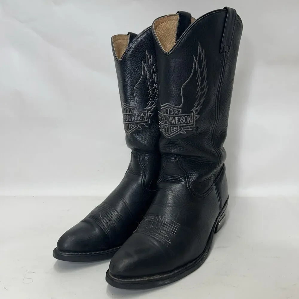 Harley-Davidson Motorcycle Embroidered Cowboy Boots “Black”